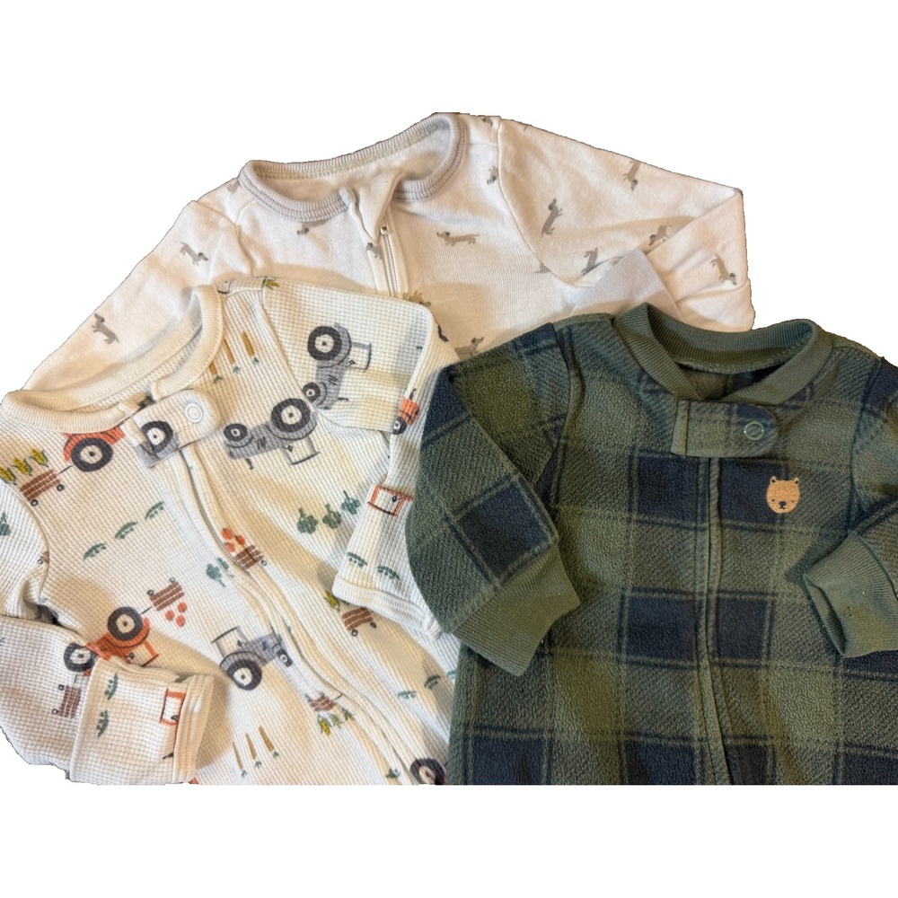 Baby Boy Sleepers Lot Newborn Outfits Zipper Sleep N Play Bundle Tractor Dog